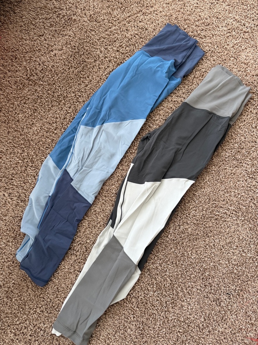 Colorblock High-Waist Leggings - Blue & Gray